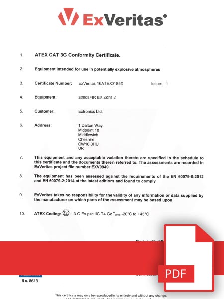 ATEX CAT 3 Conformity Certificate