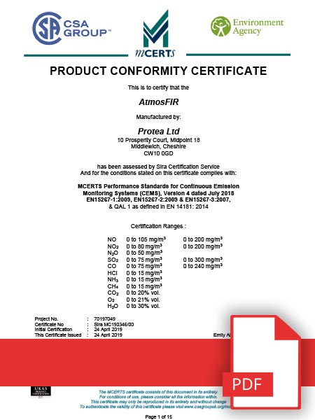 atmosFIR CEM MCERTS Certificate