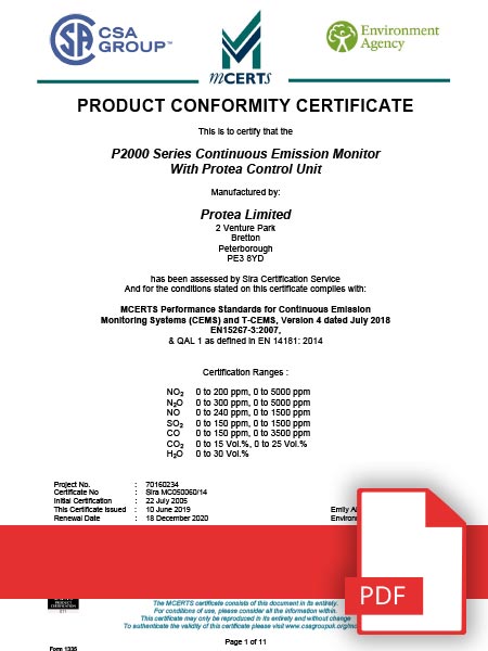 MCERTS Product Conformity Certificate