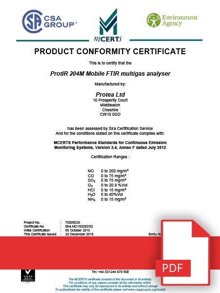 MCERTS Product Conformity Certificate