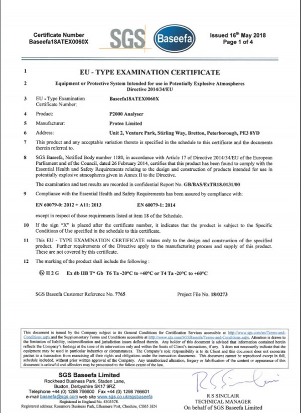 Protea Achieve IECEx Certificate of Conformity